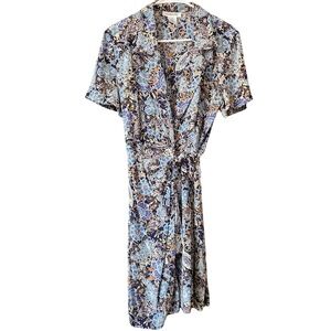 Talbots Vintage 100% Silk Wrap Dress Floral Paisley Blue Short Sleeve Size 10